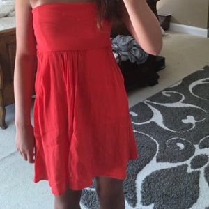 Red strapless dress